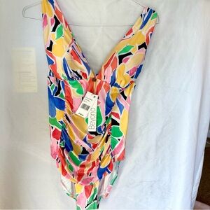 * NEW * $149 Beyond Women's Colorful One Piece Swimsuit Size 12 Tummy Control